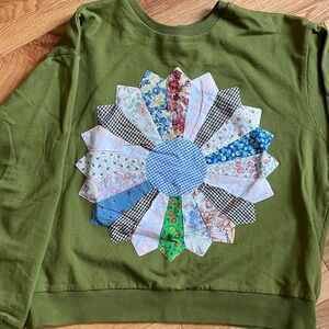Olive Green Patchwork Flower Sweatshirt